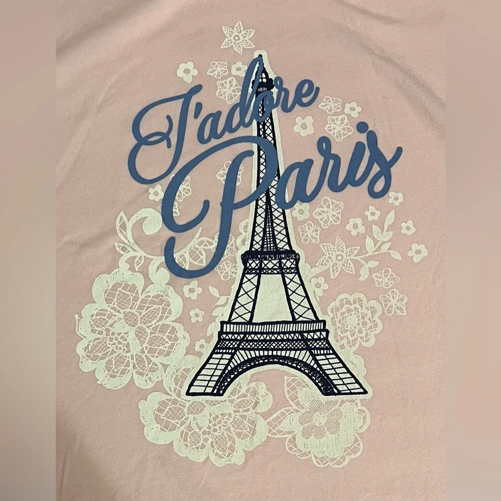 Peter Alexander “J’adore Paris” Eiffel Tower short sleeve eyelet ruffle sleeve M